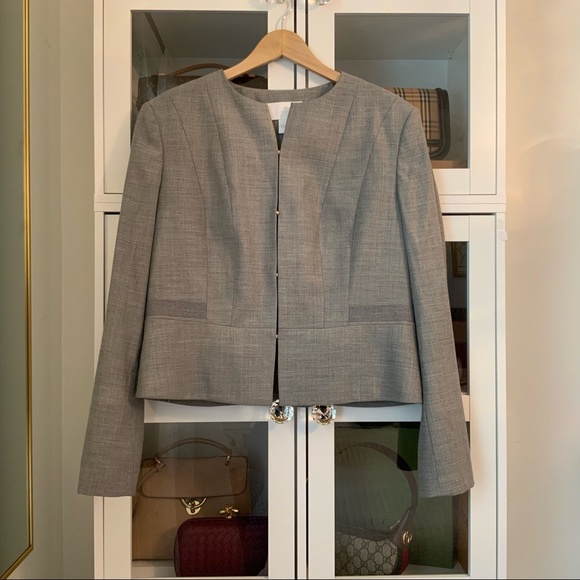 Boss Jamyva Stretch Virgin Wool Cropped Blazer Jacket Career Grey Size 12 - Picture 3 of 11